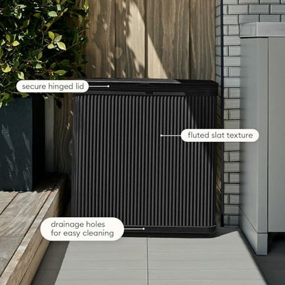 Veradek Tambour Waste Bin - Outdoor Trash Can with Dual Bag System - color: Black, size: 25" L x 11.75" W x 26.5" H - 2 Pack