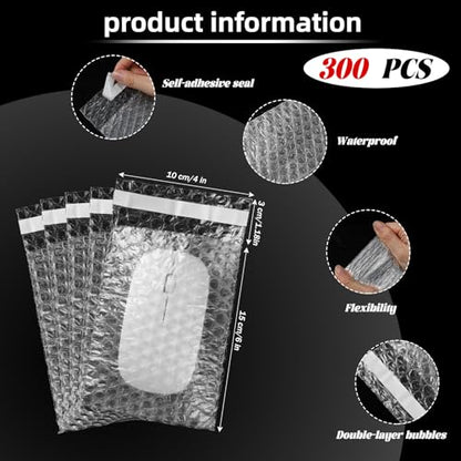 Frienda 300 Pcs Self Adhesive Bubble Bags Packing Pouches, 4" X 6" - size: 4" X 6"