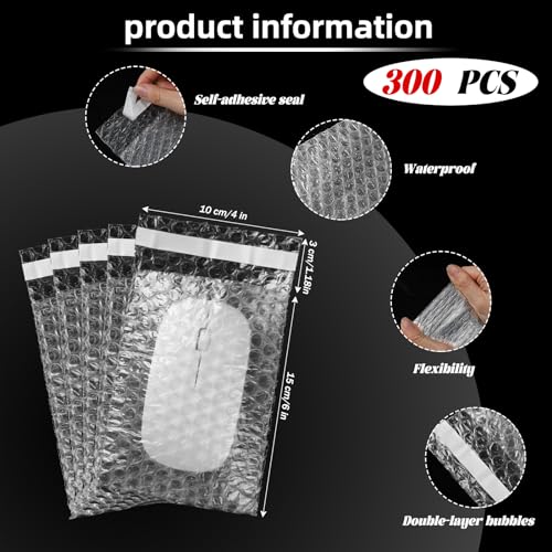 Frienda 300 Pcs Self Adhesive Bubble Bags Packing Pouches, 4" X 6" - size: 4" X 6"