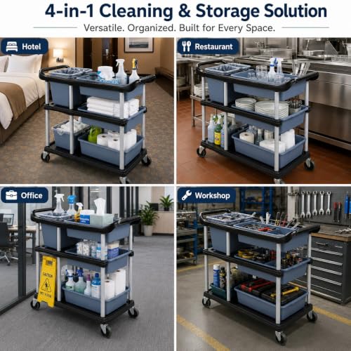 3 Tier Utility Cart Heavy Duty 330lbs Capacity Rolling Service Cart Utility Carts with Wheels Storage Cart Restaurant Supplies Great for Hotel,Kitchen,Laundry Room,Siz:41x18.3x37 - size: 41X18.1X37IN