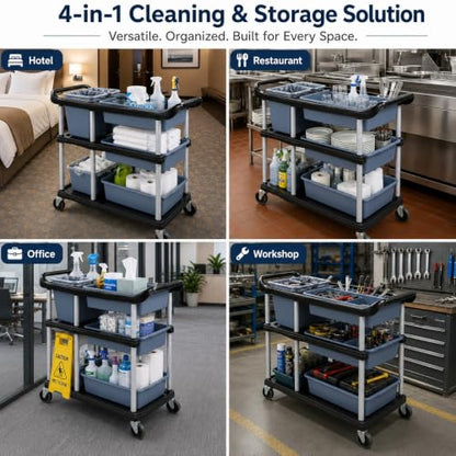 3 Tier Utility Cart Heavy Duty 330lbs Capacity Rolling Service Cart Utility Carts with Wheels Storage Cart Restaurant Supplies Great for Hotel,Kitchen,Laundry Room,Siz:41x18.3x37 - size: 41X18.1X37IN