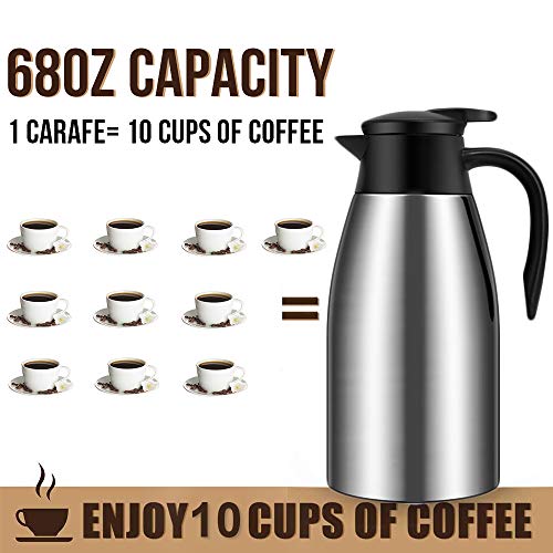 68oz Coffee Carafe Insulated, Airpot Thermal Coffee Carafes for Keeping Hot - color: Silver