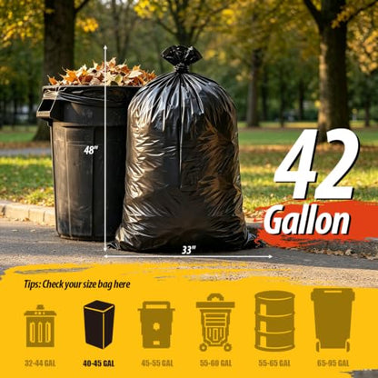 42 Gallon Large Black Trash Bags 33x48in (10 Count) - size: 10 Count (Pack of 1)