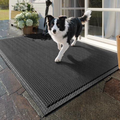 Front Door Mat Outside Entrance Drainage Doormat Black 24"x35" - color: Black, size: 24''x36''