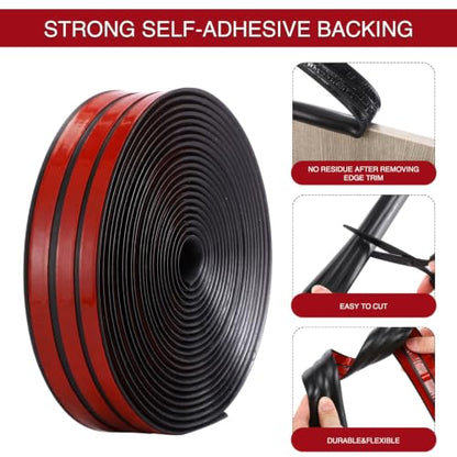 1/2 Inch Rubber Edge Trim 20ft Self-Adhesive U Channel Edge Strip - size: 20ft，1/2 Inch