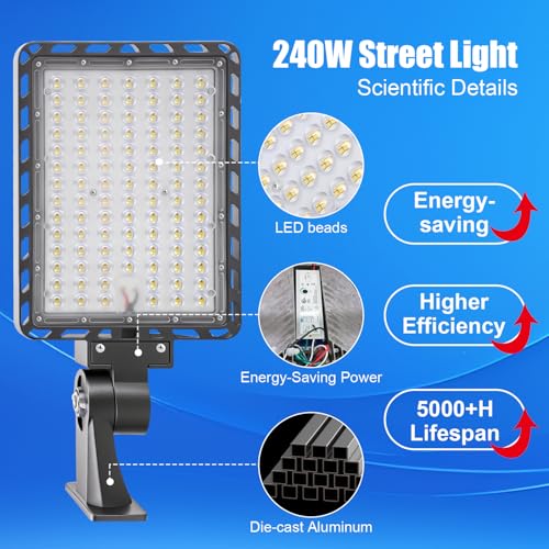 ledmo LED Parking Lot Light 240W Outdoor Flood Light Dusk to Dawn with Adjustable Wall Mount 37000lm IP65 LED Street Commercial Security Area Lighting for Yard Sport Barn Shop Warehouse 4 Pack - size: 240W/Wall Mount/2 Pack