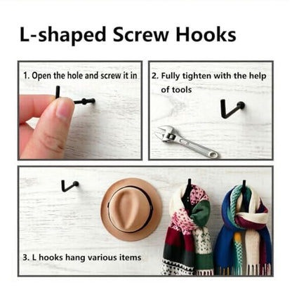 40 PCS 2 Inch Screw in L Shaped Hooks, Black 7 Shaped Right Angle Screw Hooks for Hanging Lamp,Plants,Decorations,kitchenware and DIY Crafts - size: 2inch 40pcs