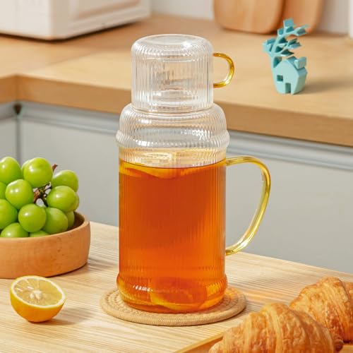 Baffect Water Pitcher Glass Jug With Lid and Spout (With Cup) - style: With Cup