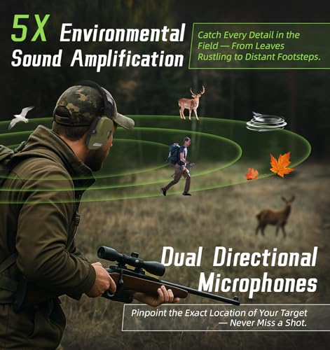 PROHEAR Digital Electronic Shooting Ear Protection 5X Sound Amplification Earmuffs, 23dB NRR Low Profile Noise Reduction Hearing Protection for Gun Range and Hunting, Green - style: Electronic 2.0 - Green