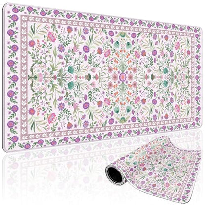 Purple Floral Desk Mat Large Mouse Pad 31.5"x15.7" Anti-Slip - color: Purple Floral