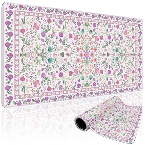 Purple Floral Desk Mat Large Mouse Pad 31.5"x15.7" Anti-Slip - color: Purple Floral