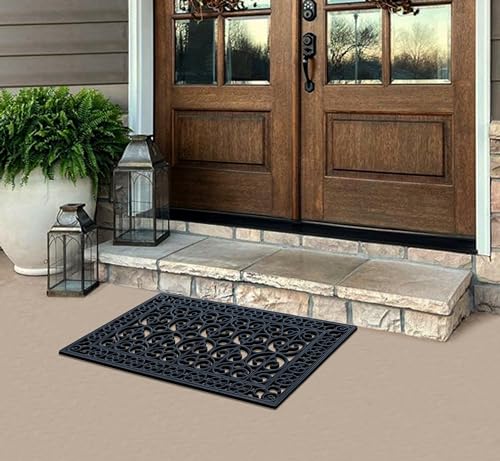 A1 Home Collections 9-LB Heavy Duty Rubber Doormat 24"×36" - Won't Blow Away | Outside Front Door Mat, Mud Dirt Scraper, Non-Slip Drainage Mat for Entryway Patio Garage, All-Weather, 100% Rubber - color: Black Paisley, size: 2' x 3' (Rectangular)