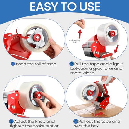 Dunzoom 6 Pack Packing Tape Dispenser Gun with 6 Roll 2 Inch Gun 2.7 Mil Heavy Duty Packaging Tape for Shipping, Moving, Carton and Box Sealing