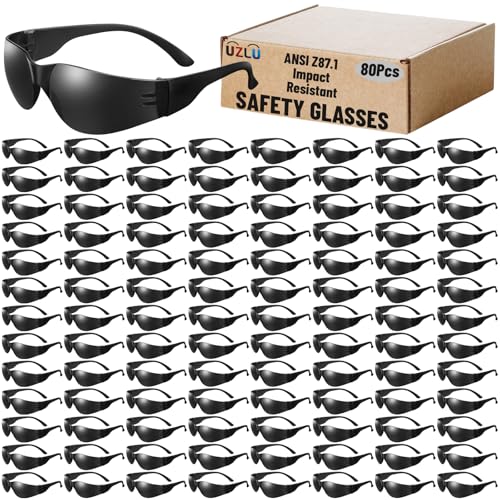 80 PCS Tinted Safety Glasses Bulk Unisex, Anti-Scratch UV Protective - color: Black