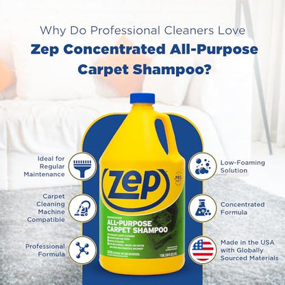 Zep All-Purpose Carpet Shampoo Concentrate Cleaner - 1 Gallon - ZUCEC128 - Professional Formula Removes Dirt and Stains (Pack of 2) - size: 128 Fl Oz (Pack of 2)