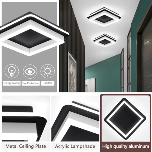 CANEOE Black Led Hallway Light Fixtures 6000K Cold White LED Modern Ceiling Light Fixtures Acrylic Square Flush Mount Ceiling Lamp for Bedroom Kitchen Bathroom Hallway Ceilings Lighting - color: Black&White, size: 1 Pack