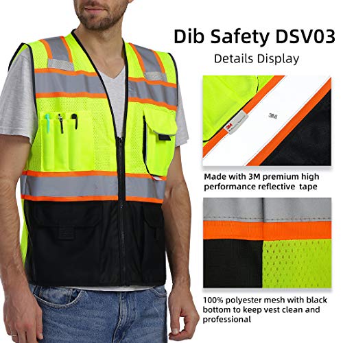 Dib Safety Reflective Safety Vest Made with 3M Tape, Yellow and Black XL - color: Yellow & Black, size: X-Large
