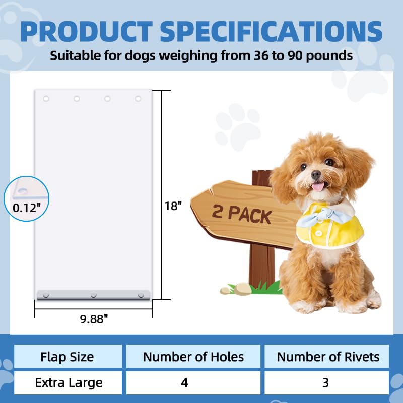 2 Pack XL Replacement Dog Door Flaps, Clear Pet Door Replacement Flap - size: Extra Large - 9.88 Inch x 18 Inch