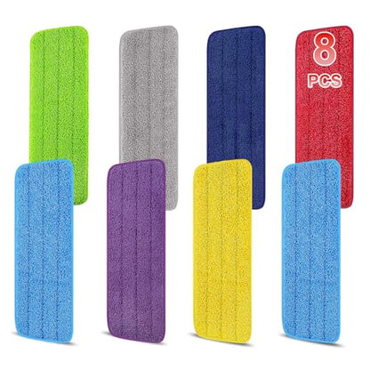 8 Pack 16.5 inch Reusable Mop Pads Microfiber Spray Mop Replacement Heads for Wet/Dry Mops Compatible with Bona Floor Care System - color: Multicolor Mop Pads