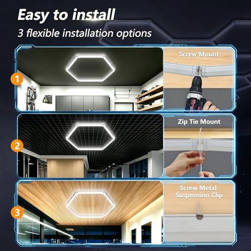 Bevenus Hexagon LED Garage Light, 6500K Super Bright Honeycomb Ceiling Light, Easy Install DIY Hex Light for Workshop Basement Barbershop Home Gym Car Detailing Shop (1 Grid) - size: 1 Grid