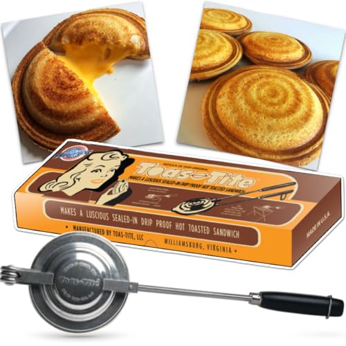 Handheld Sandwich Maker, Classic Sandwich Grill & Panini Press, Cast Aluminum Pie Iron, Retro 1945 Stovetop & Campfire Toaster for Hot Sandwiches, Pies, Paninis, RV & Camping - size: Regular