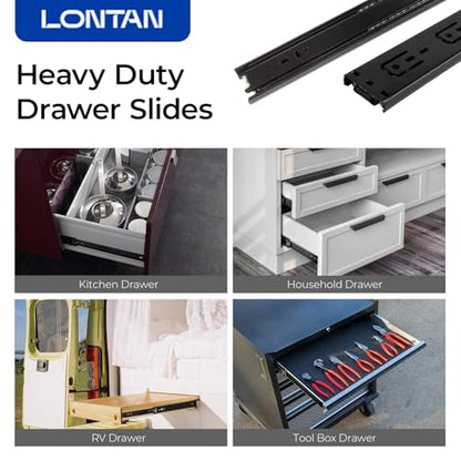 LONTAN 1 Pair Black Side Mount Drawer Slides 16 Inch Heavy Duty Rails - color: Black, size: 16 Inch - Drawer Slide