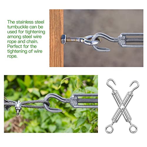 6PCS M5 Hook & Eye Turnbuckle 304 Stainless Steel Turnbuckle Wire Rope Tension Heavy Duty Turnbuckles for Cable Railing Wire Rope Hardware Kit (M5, Hook & Eye) - style: Hook & Eye-M-5