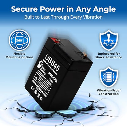 6V UB645 6 Volt 4.5AH Exit Sign Battery Replacement