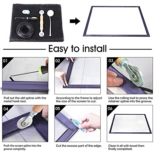Window Screen Repair Kit - 59" x 106" Screen Door Replacement Fiberglass Screen Mesh with All Screen Tools for Sliding Door and Patio Screen Door Replacement, TOOLTRIZ - color: Black, size: 59" x 106"