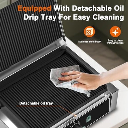 Commercial Electric Panini Grill, 1700W Stainless Steel