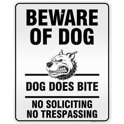 Beware of Dog, Dog Does Bite No Soliciting No Trespassing Sign, 24x30 - size: 24x30 - Aluminum Reflective