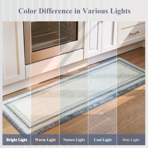 KIMODE Anti Fatigue Kitchen Mat 2 PCS Farmhouse Kitchen Rugs Sets of 2 - color: Blue, size: 17.3" x 47 "+ 17.3" x 29 "--0.47 inches
