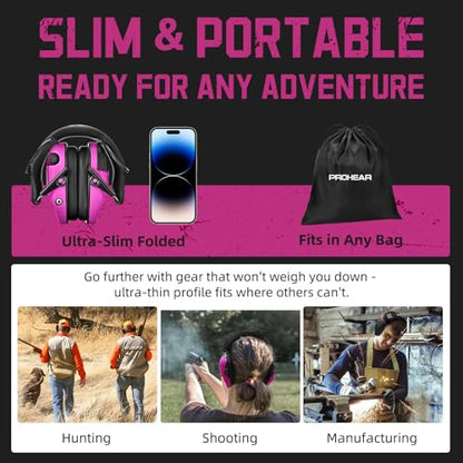 PROHEAR 022 Electronic Ear Protection for Shooting & Hunting - 29dB SNR Noise Reduction, 4 Omnidirectional Microphones - color: Electronic Ear Protection-pink