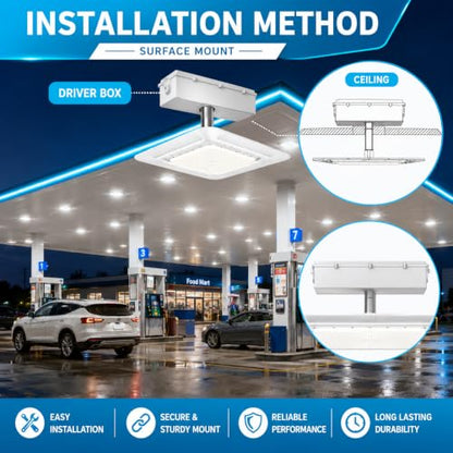 180W LED Canopy Light, 25200 Lumens, 5700K Daylight, 0-10V Dimmable, 600W Metal Halide Replacement, 120-277V, IP65 Waterproof, UL DLC 5.1, Commercial Gas Station Parking Garage Light - size: 180W