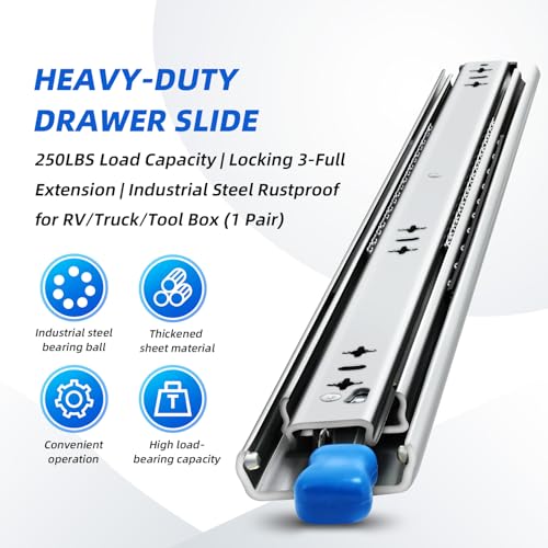 with Lock Heavy Duty Drawer Slides 12 14 16 18 20 22 24 26 28 30 32 34 36 40 44 48 52 56 60 Inch 500 Lbs Side Mount Full Extension Ball (Load:250 lb (with Lock) -W:53mm, 14 Inch) - size: 14 Inch, style: Load:250 lb (With lock) -W:53mm