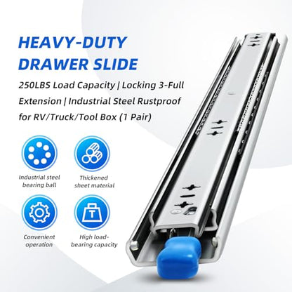 with Lock Heavy Duty Drawer Slides 12 14 16 18 20 22 24 26 28 30 32 34 36 40 44 48 52 56 60 Inch 500 Lbs Side Mount Full Extension Ball (Load:250 lb (with Lock) -W:53mm, 14 Inch) - size: 14 Inch, style: Load:250 lb (With lock) -W:53mm