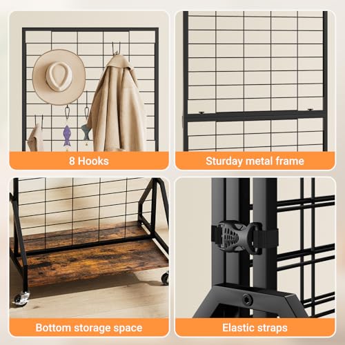 ELYKEN Foldable Grid Wall Panels, 5.7 x 2 FT Movable Gridwall Display Rack - color: Rustic Brown, size: 2'w-1 pack
