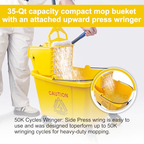 KeFanta 35 Quart Commercial Mop Bucket with Side Press Wringer on Wheels