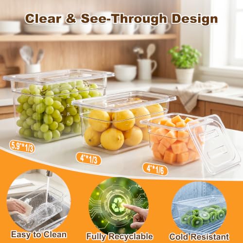 APREUTY 6-Pack 1/3 Size 4''Deep NSF Polycarbonate Food Pans with Lid, Clear - size: 1/3 Size 4'' Deep