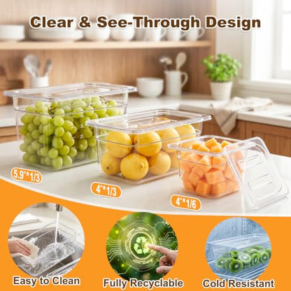 APREUTY 6-Pack 1/3 Size 4''Deep NSF Polycarbonate Food Pans with Lid, Clear - size: 1/3 Size 4'' Deep