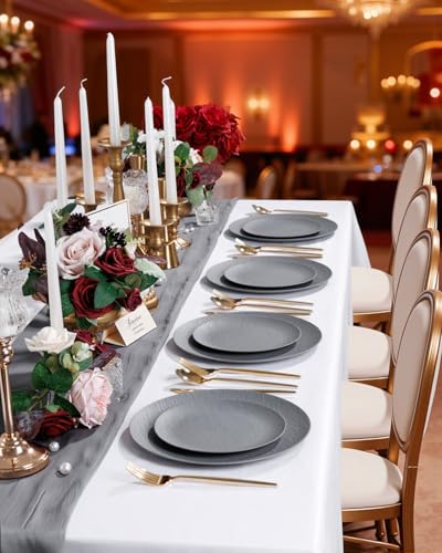 32pcs Dark Grey Plastic Plates Reusable Unbreakable and Dishwasher safe - color: Dark Drey