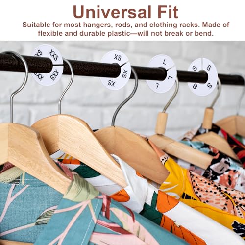 12Pcs Clothing Rack Size Dividers Round White Plastic Wardrobe Round Hangers Label for Clothing Rack Pre-Labeled (XXS-XXXL) Blank Dividers for Clothes Organization