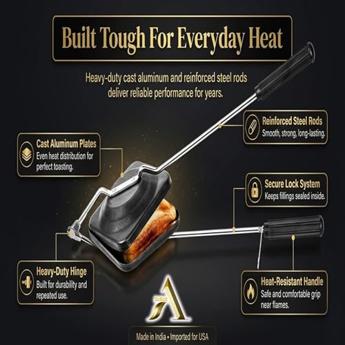 AnNafi® Sandwich Maker Stovetop, Sandwich Press Grill For Gas Stove, Non Stick Hand Bread Toaster Stove Top Pan For Hot & Crisp Grilled Cheese Sandwiches & Cubano, Easy to Use Cast Iron Flying Saucer For Outside Campfire .