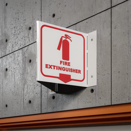 Stay Safe with our OSHA Compliant Folded Projecting Fire Extinguisher Sign - 5"x7", 1mm Aluminum, Essential Workplace Safety Warning - color: Fire Extinguisher