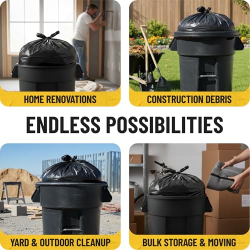 MAAXForce 55 Gallon Contractor Trash Bags with Flap Ties | 2 Mil Heavy-Duty Black Garbage Bags | Leak-Proof & Puncture-Resistant | Made in USA | 36" x 56" Large Construction & Yard Bags (40-Count) - style: Flap Tie