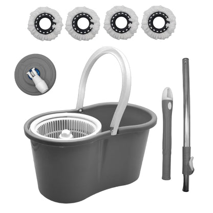 Spin Mop and Bucket System, 360° Rotating Wet & Dry Mop with Stainless Steel Handle, Includes 4 Washable Microfiber Mop Heads, Self-Wringing Floor Cleaning Set for Hardwood, Tile, Laminate
