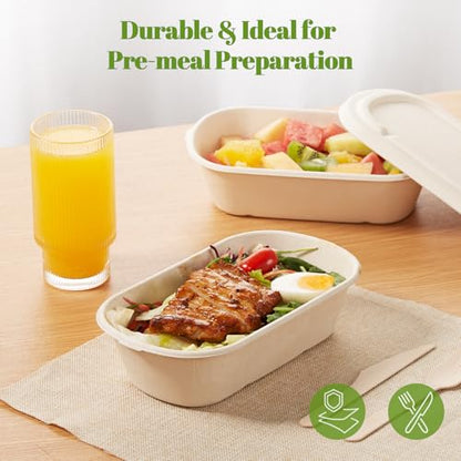 [100% Eco-Friendly] 34 oz Disposable Food Containers with Lids – Sugarcane Pulp Take Out Containers, Biodegradable Lunch Box, Compostable and Microwave Safe To-Go Boxes for Meal Prep – Pack of 50 - size: 34 OZ