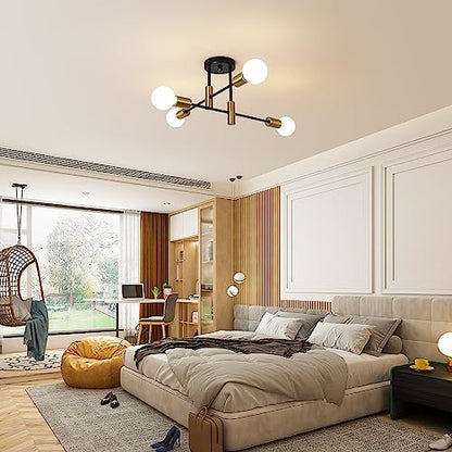 Garwarm Black and Gold Sputnik Chandelier, 4-Light Semi Flush Ceiling Light - color: 4-Lights,Black and Gold