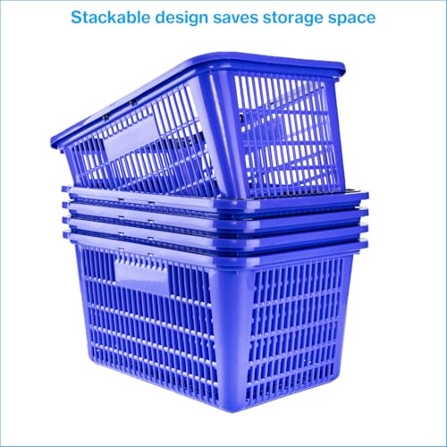SSWBasics Blue Plastic Shopping Basket with Handles - Essential Shopping Baskets for Retail Store Use, Durable and Convenient Shopping Baskets for Customers
