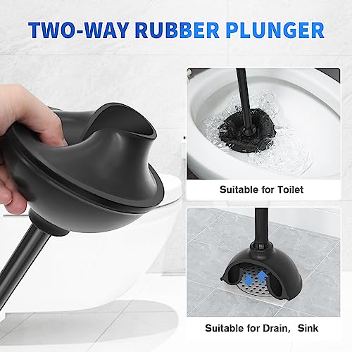 LOVLOY Toilet Plunger and Brush, Bowl Brush and Heavy Duty Toilet Plunger Set with Ventilated Holder, 2-in-1 Toilet Brush and Plunger Combo for 5.3-inch Toilet Drain Bathroom Cleaning (Black) - color: Black